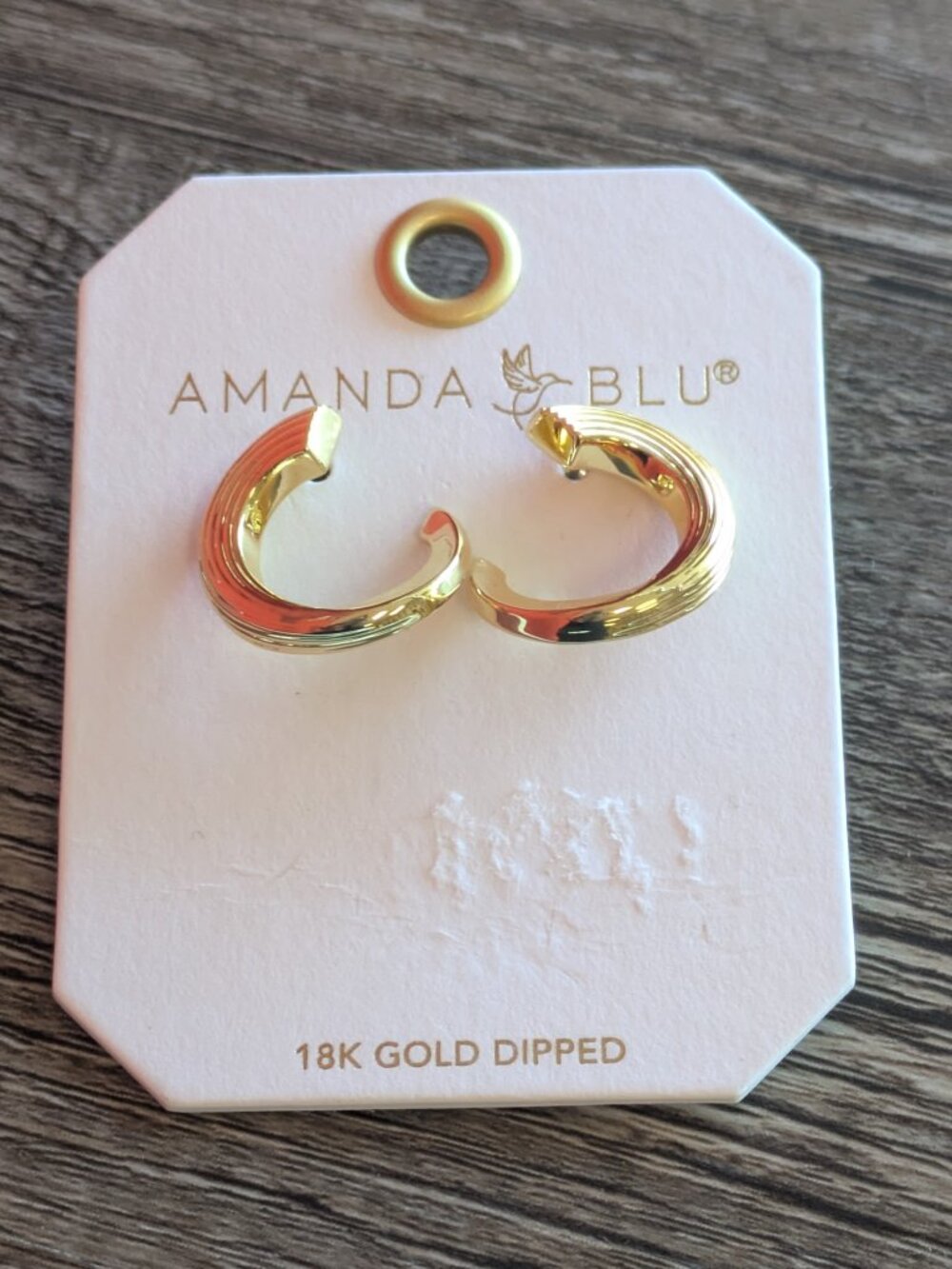 Amanda Blu 18K Gold Dipped Earrings.  Caroline Polished  Ribbed Twist Huggie
